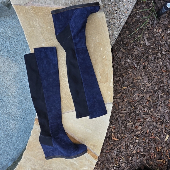 Nwot Stuart Weitzman  Blue and Black  Suede Wedge Knee-High Boots 9M - Picture 8 of 15